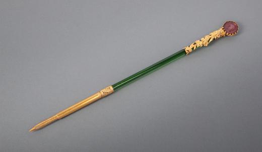 【已售】独角鹿西洋古董 19世纪末法国出品古典女子肖像铜鎏金精雕装饰水晶笔杆蘸水钢笔 商品图1