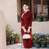 冬款提花加绒长款旗袍酒红色订婚礼服SJT720 商品缩略图0