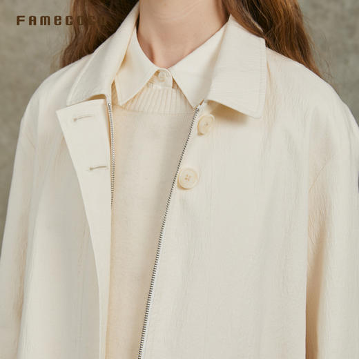 Famecoco范可儿休闲宽松风衣外套长款连帽可拆卸FAC6AA001 商品图5