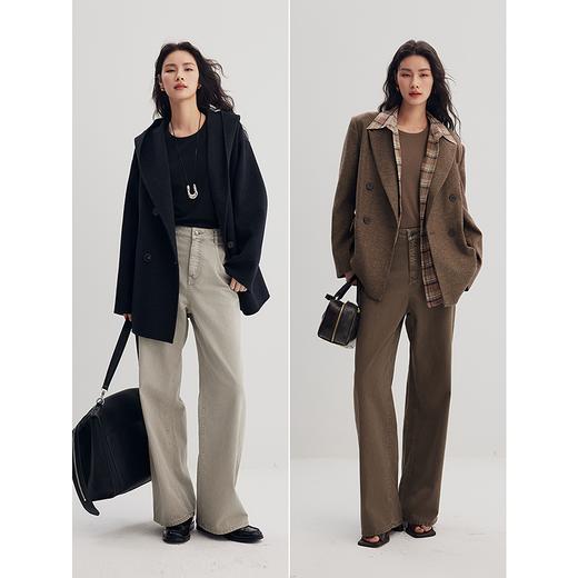 棉仓356619004-高腰复古美拉德色系重工成衣水洗陶土色阔腿牛仔裤 商品图4