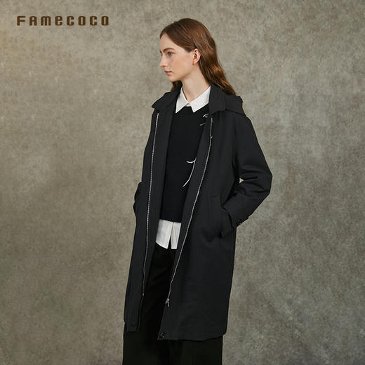 Famecoco范可儿休闲宽松风衣外套长款连帽可拆卸FAC6AA001 商品图2