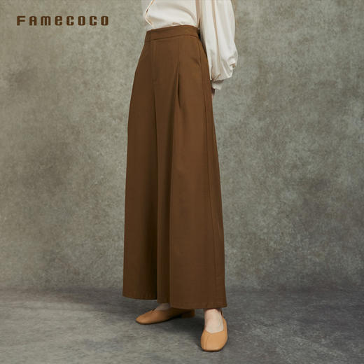 famecoco范可儿垂坠感A型裙裤宽松直筒裤简约百搭FAC6GE002 商品图0