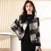 黑白格子双面羊毛呢大衣2024秋冬新款双排扣短款毛呢外套HR-SLYY9215 商品缩略图3