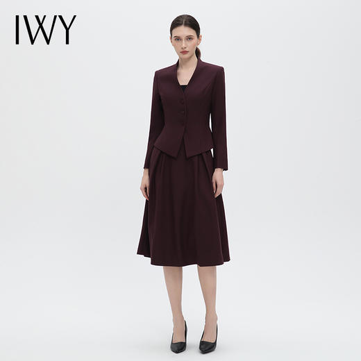 IWY/安可拉红沉稳大气西装套裙新款V领柔美修饰颈部收腰显曲线百褶半裙优雅松弛CS14336 商品图4