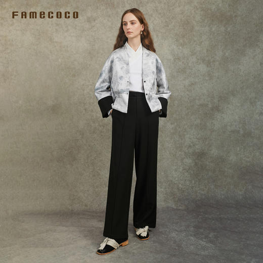 Famecoco范可儿双面穿国风短外套深V领宽松中式上衣FAC6AB005 商品图4