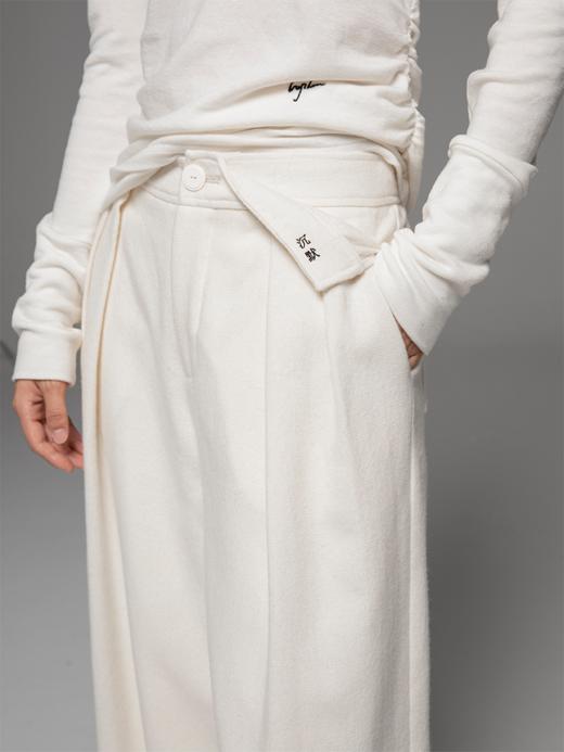 LIYIHAN 24秋绵羊毛压褶刺绣折角阔腿裤内衬垂感宽松简约舒适百搭 商品图1