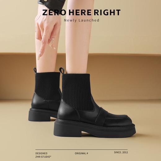 ZHR则则洋气瘦瘦靴法式复古短靴2024新款气质百搭弹力靴厚底女靴 商品图7