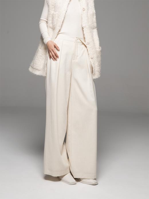 LIYIHAN 24秋绵羊毛压褶刺绣折角阔腿裤内衬垂感宽松简约舒适百搭 商品图3