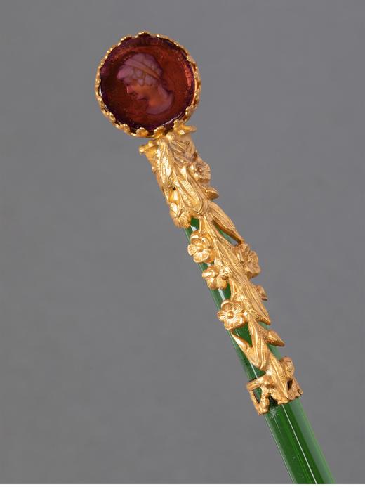 【已售】独角鹿西洋古董 19世纪末法国出品古典女子肖像铜鎏金精雕装饰水晶笔杆蘸水钢笔 商品图0