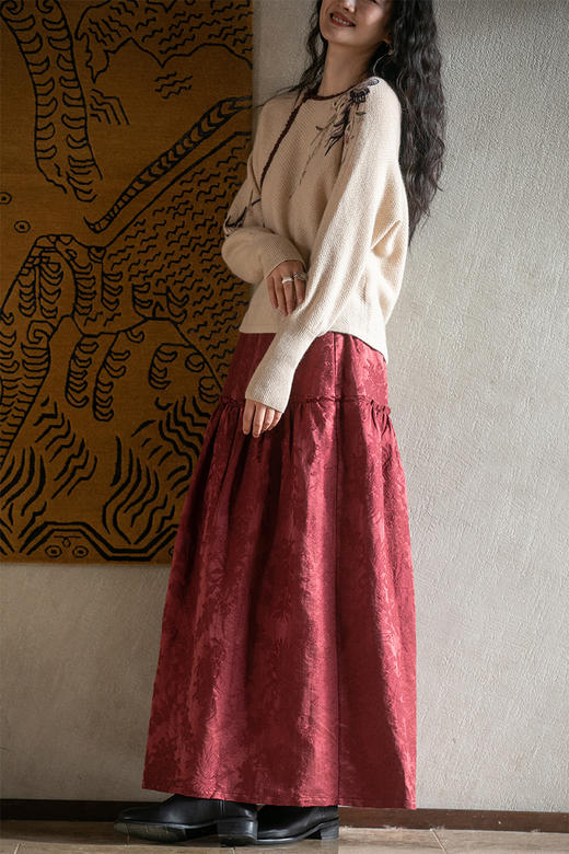 牧衣游原创提花丝麻混纺半裙------一束光 商品图5