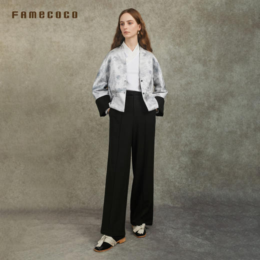 Famecoco范可儿直筒宽松休闲裤国风盘扣松紧腰长裤FAC6GA009 商品图4