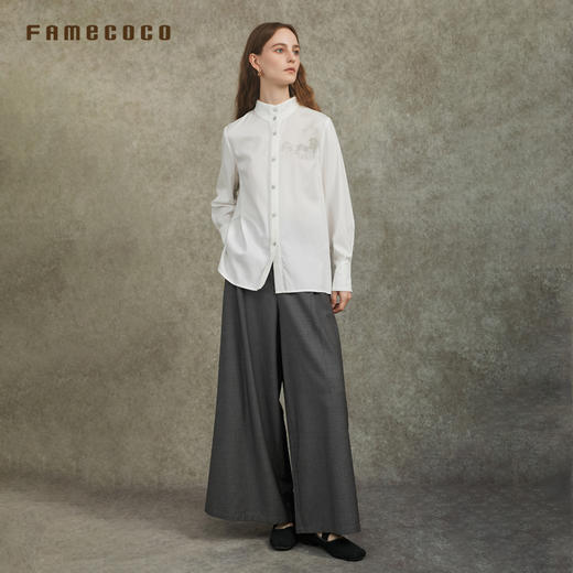Famecoco范可儿天丝棉简约长袖衬衫高级国风山水印花FAC6BA007 商品图4