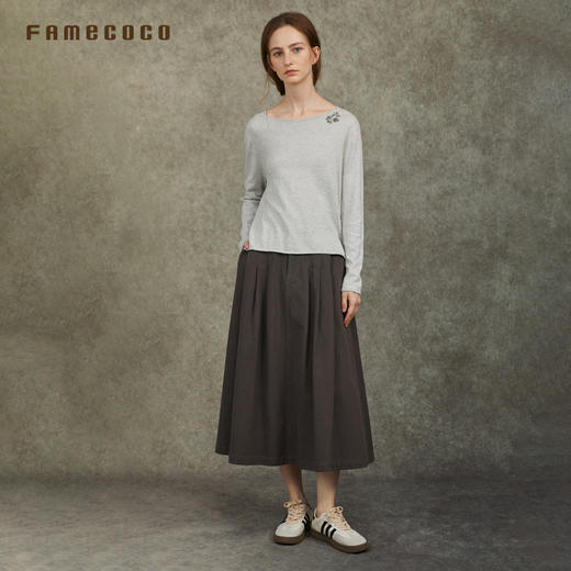Famecoco范可儿羊毛针织衫纯色套头圆领长袖百搭文艺FAC6DB013 商品图4
