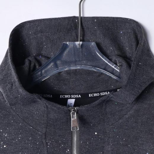 秋季新款时尚个性纯色满天星半拉链连帽卫衣休闲简约宽松上衣 商品图2