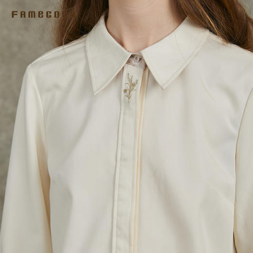 Famecoco范可儿正肩长袖衬衣气质通勤领口植物刺绣FAC6BH010 商品图4
