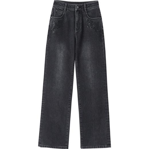 【商场同款】CNT4084“通勤直筒牛仔裤”烟灰色小直筒裤型显瘦好搭 精致感口袋珠片绣 利落九分裤 薄拉绒亲肤舒适 商品图8