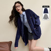 西遇学院风针织衫开衫女新款宝蓝色宽松慵懒风毛衣外套D3642439 商品缩略图0