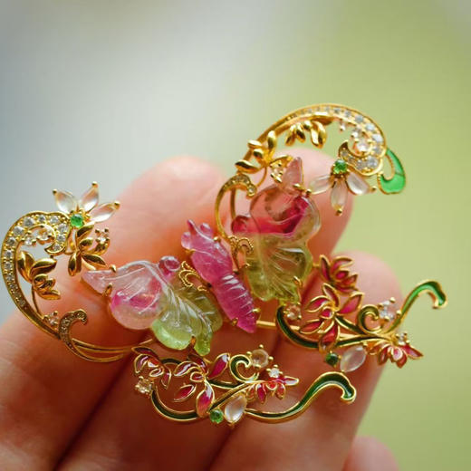 龢盒原创 幽幽兰花开，蝴蝶识香来 碧玺珐琅蝴蝶胸针吊坠 商品图4