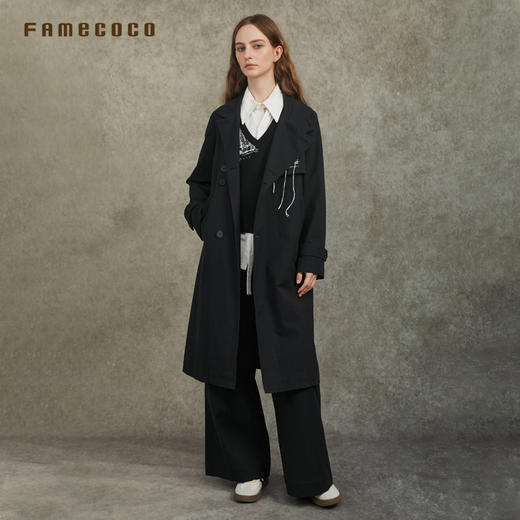 Famecoco范可儿长款直筒风衣外套半高领刺绣通勤外套FAC6AT008 商品图4