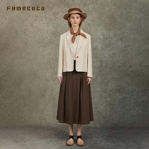 Famecoco范可儿中腰A字半裙长款纯色百搭文艺半身裙FAC6HA004 商品图2