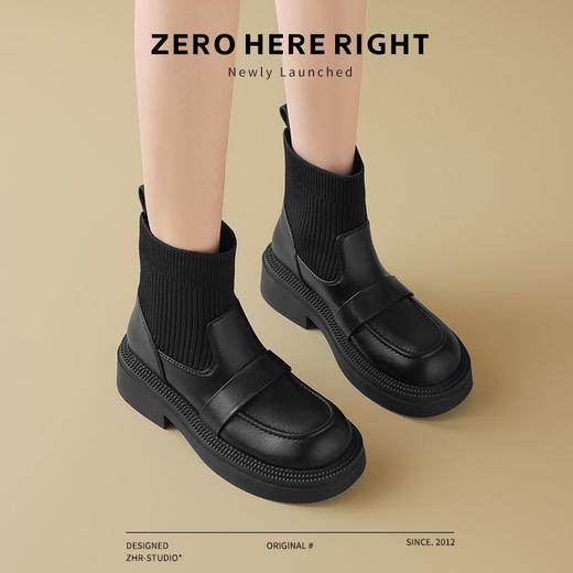 ZHR则则洋气瘦瘦靴法式复古短靴2024新款气质百搭弹力靴厚底女靴 商品图4
