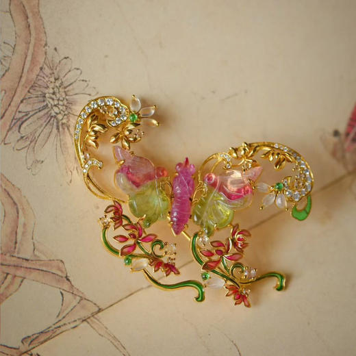 龢盒原创 幽幽兰花开，蝴蝶识香来 碧玺珐琅蝴蝶胸针吊坠 商品图2