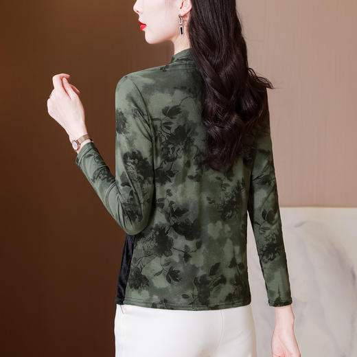 雀说印花水溶针织拼接丝绒打底衫新款时尚洋气半高领减龄上衣AL299 商品图2