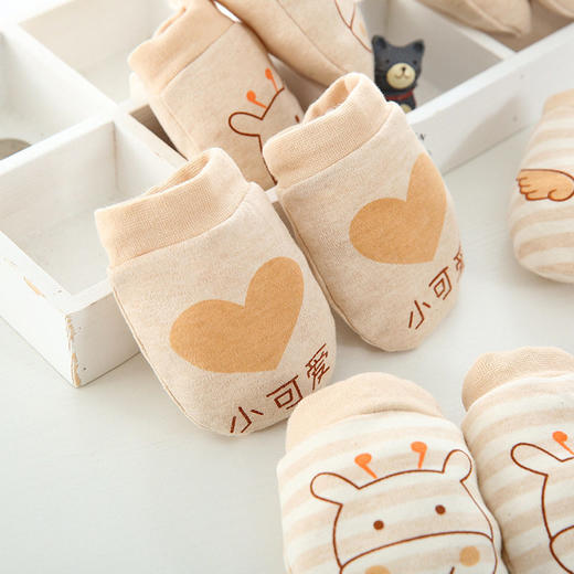 抽绳可调节彩棉婴儿手套新生儿防抓脸吃手套宝宝用品手套 商品图3