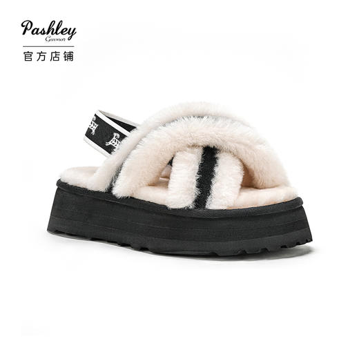 【梅花出品】帕奢利女款加厚高帮保暖厚底羊毛拖鞋HZ005L 商品图3