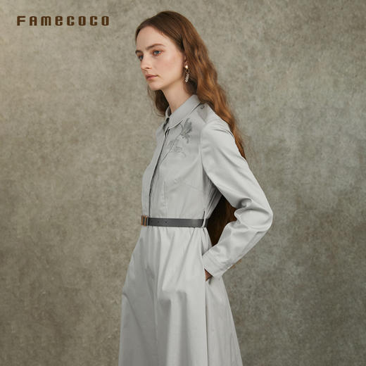 Famecoco范可儿优雅收腰衬衫连衣裙定制印花收腰长裙FAC6FA007 商品图4