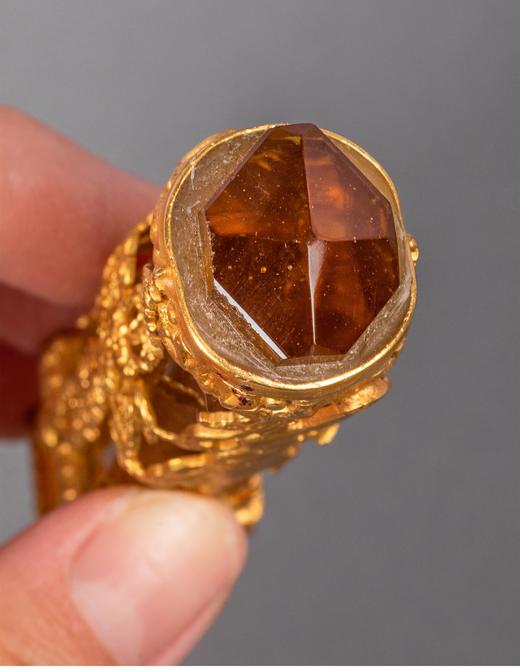 独角鹿西洋古董 19世纪末法国出品帝政风格铜鎏金精雕嵌镶嵌黄水晶古董火漆印章 商品图1