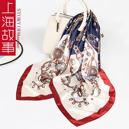 【上海故事，新款仿丝大方巾】2025春秋新款丝滑质感大方巾，手感柔软飘逸透气亲肤丝滑，薄空姐领巾仿丝丝巾妈妈礼物QQ新年礼盒年货礼盒 商品图0