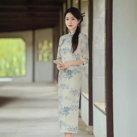 ZAYS-229年轻雪花绒高级感旗袍2024秋新中式国风气质文艺改良旗袍 商品图2