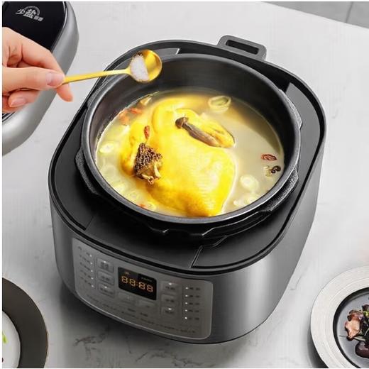 美的（510562）（Midea）6L少盐提鲜压力锅电压力锅高压力锅0涂层不锈钢不粘内胆智能调压一锅双胆 MY-C643G 商品图4
