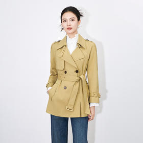 【高货wl】全新升级【铂金会员468/天猫629/差价161】(04829) 洛诗琳时尚通勤翻领系带收腰显瘦长袖短款减龄风衣外套女