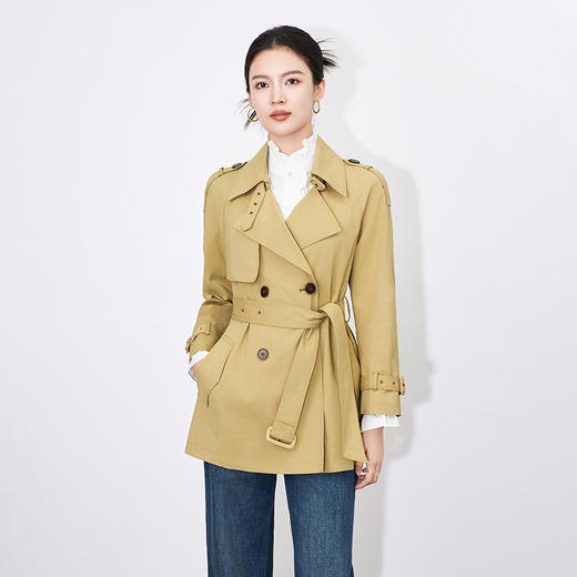 【高货wl】全新升级【铂金会员468/天猫629/差价161】(04829) 洛诗琳时尚通勤翻领系带收腰显瘦长袖短款减龄风衣外套女 商品图0