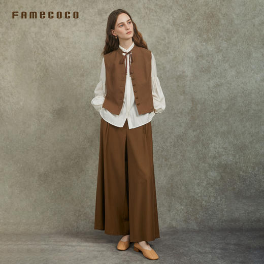 famecoco范可儿垂坠感A型裙裤宽松直筒裤简约百搭FAC6GE002 商品图4