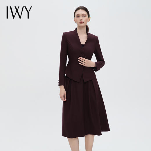 IWY/安可拉红沉稳大气西装套裙新款V领柔美修饰颈部收腰显曲线百褶半裙优雅松弛CS14336 商品图1