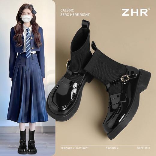 ZHR则则粗跟袜靴2024新款秋冬时尚舒适短靴弹力靴学院百搭乐福鞋 商品图9