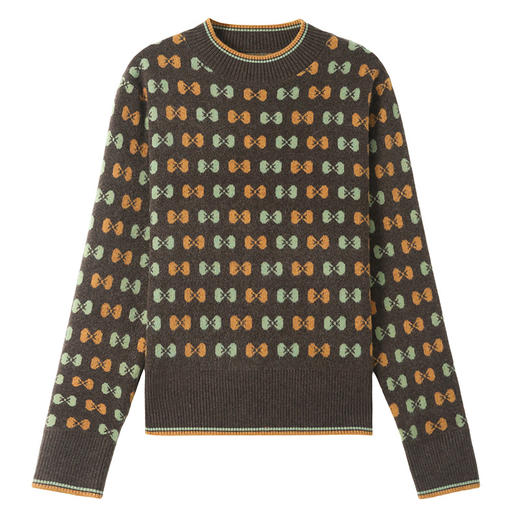 CC-101-59858半高领复古毛衣女秋冬2024厚款宽松提花气质内搭中领针织打底衫女 商品图4