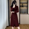 雀说新款时尚洋气V领拼接褶皱显瘦开叉中长裙AL2656 商品缩略图1