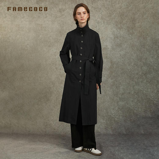 Famecoco范可儿风衣单排扣立领纯棉女通勤长款收腰FAC6AT010 商品图3