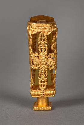 独角鹿西洋古董 19世纪末法国出品帝政风格铜鎏金精雕嵌镶嵌黄水晶古董火漆印章