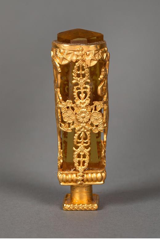 独角鹿西洋古董 19世纪末法国出品帝政风格铜鎏金精雕嵌镶嵌黄水晶古董火漆印章 商品图0