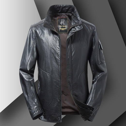 【真皮DSZ】大依优型大码立领皮牛皮夹克外套休闲简约大号皮夹克真皮皮草加肥加大 商品图3