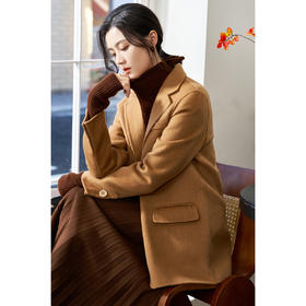 米思阳2025冬季新款经典简约风毛呢外套双面呢100%羊毛西装女1842