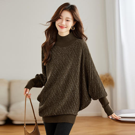 CC-JDS-8878半高领针织衫女秋冬2024新款蝙蝠袖毛衣打底衫女宽松洋气显瘦上衣 商品图0