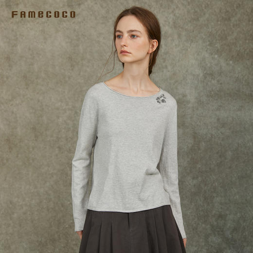 Famecoco范可儿羊毛针织衫纯色套头圆领长袖百搭文艺FAC6DB013 商品图3