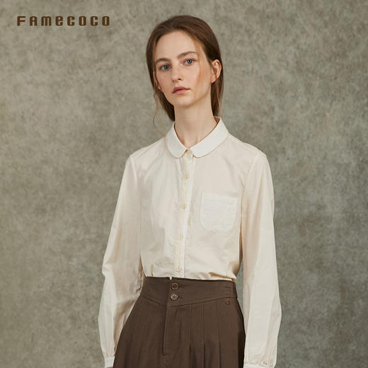 Famecoco范可儿灯笼袖衬衣法式小翻领法式长袖衬衣FAC6BH014 商品图3