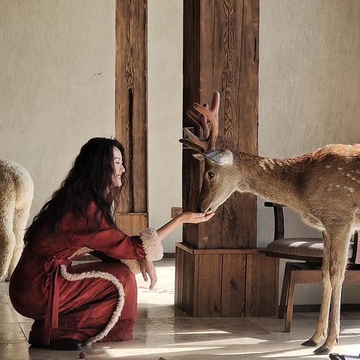 牧衣游原创 提花丝麻刺绣连衣裙宽松文艺复古气质红色长裙 青山茂 商品图0